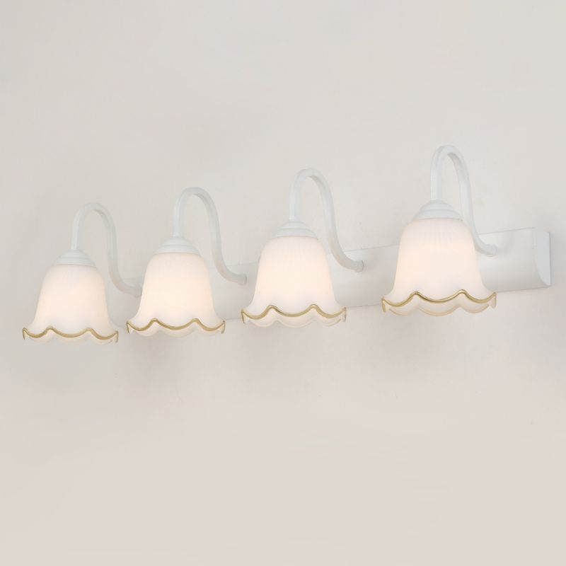 Multi Lights Flower Wall Light Sconces Modern Style White Glass Wall Mounted Vanity Lights