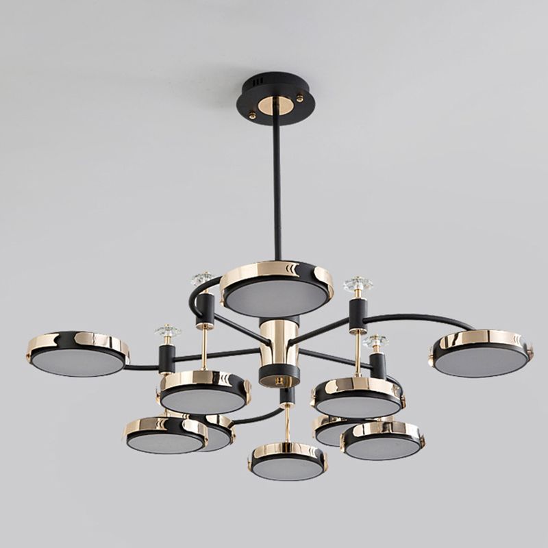 Postmoderne ronde kroonluchter metalen slaapkamer led suspensie licht in zwart-goud