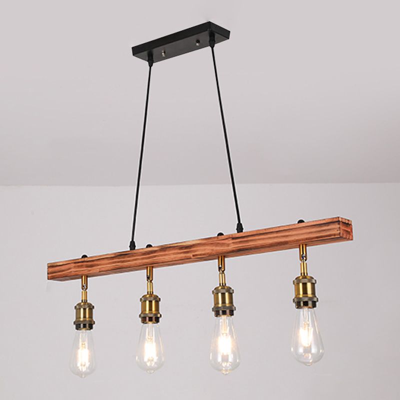 Industrial Ship Shape Island Lighting Wood Multiple-Light Island Pendant