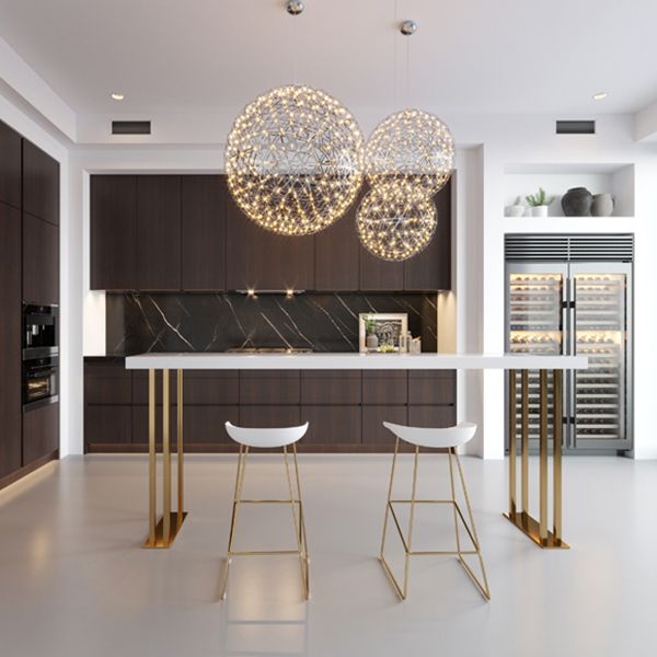 Mesa de barra rectangular glamorosa Mesa de comedor de barra de hierro de oro interior con pedestal de trineo, solo mesa