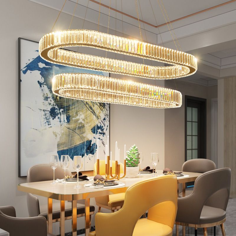 Éclairage de l'île contemporaine Crystal ovale 2 Light Island île plafond en argent