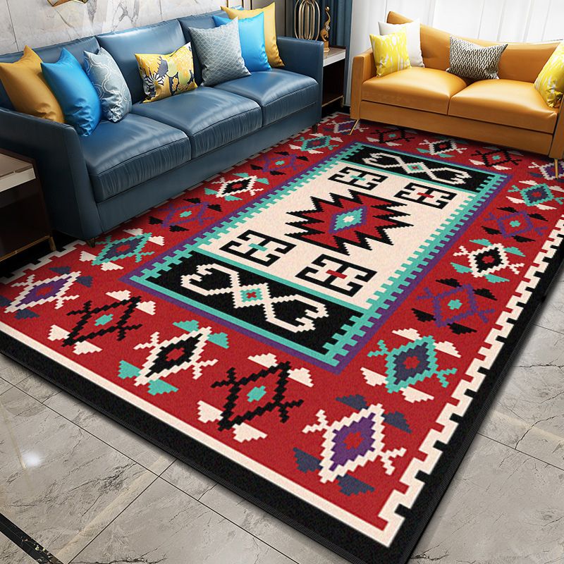 Multi Color Geometric Rug Synthetics Moroccan Carpet Stain Resistant Machine Washable Anti-Slip Rug for Living Room