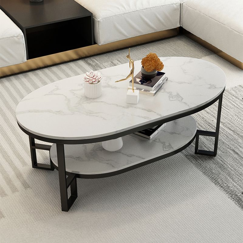 Glam Slate Oval Coffee Table Frame Coffee Table with Storage
