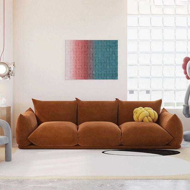 Velvet Pillow Top Arm Sofa with Pillows Back for Living Room