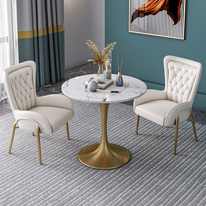 Sintered Stone Modern Style Dining Table White Round Table with Tulip Base