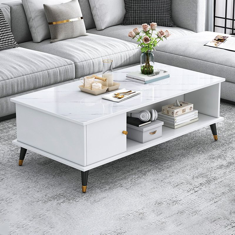 15.7" H Rectangle Wooden Coffee Table Metal 4 Legs Cocktail Table with Storage