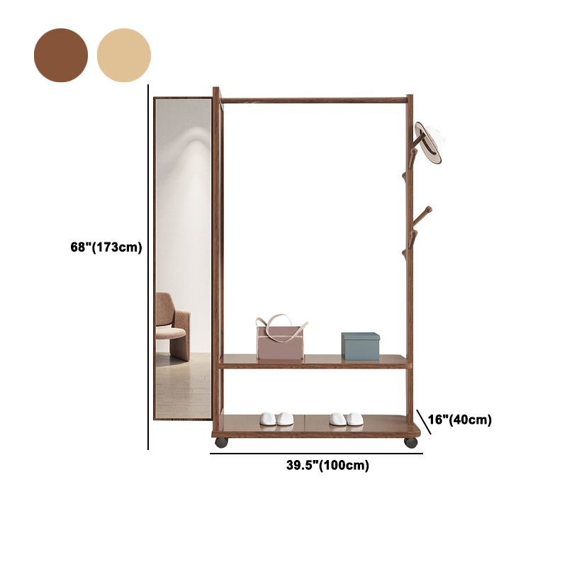 Contemporary Rubberwood Solid Wood Wardrobe 2 Shelves Wardrobe Closet