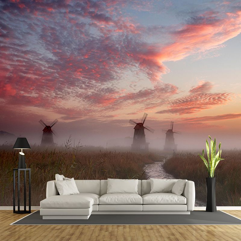 Windmill Photography Wall Mural Wallpaper Eco-friendly for Sitting Room