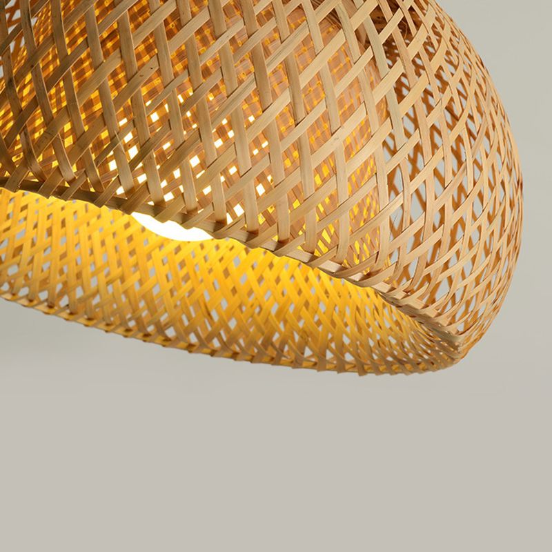 1-Light Beige Bamboo Suspended Lighting Fixture Asia Pendant Light Kit for Tea Room