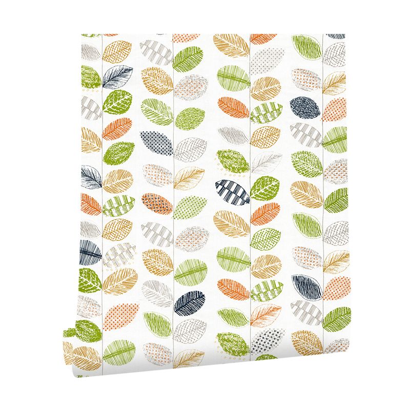 Yellow-Green Leaves Stick-On Wallpaper Removable Country Style Living Room Wall Art
