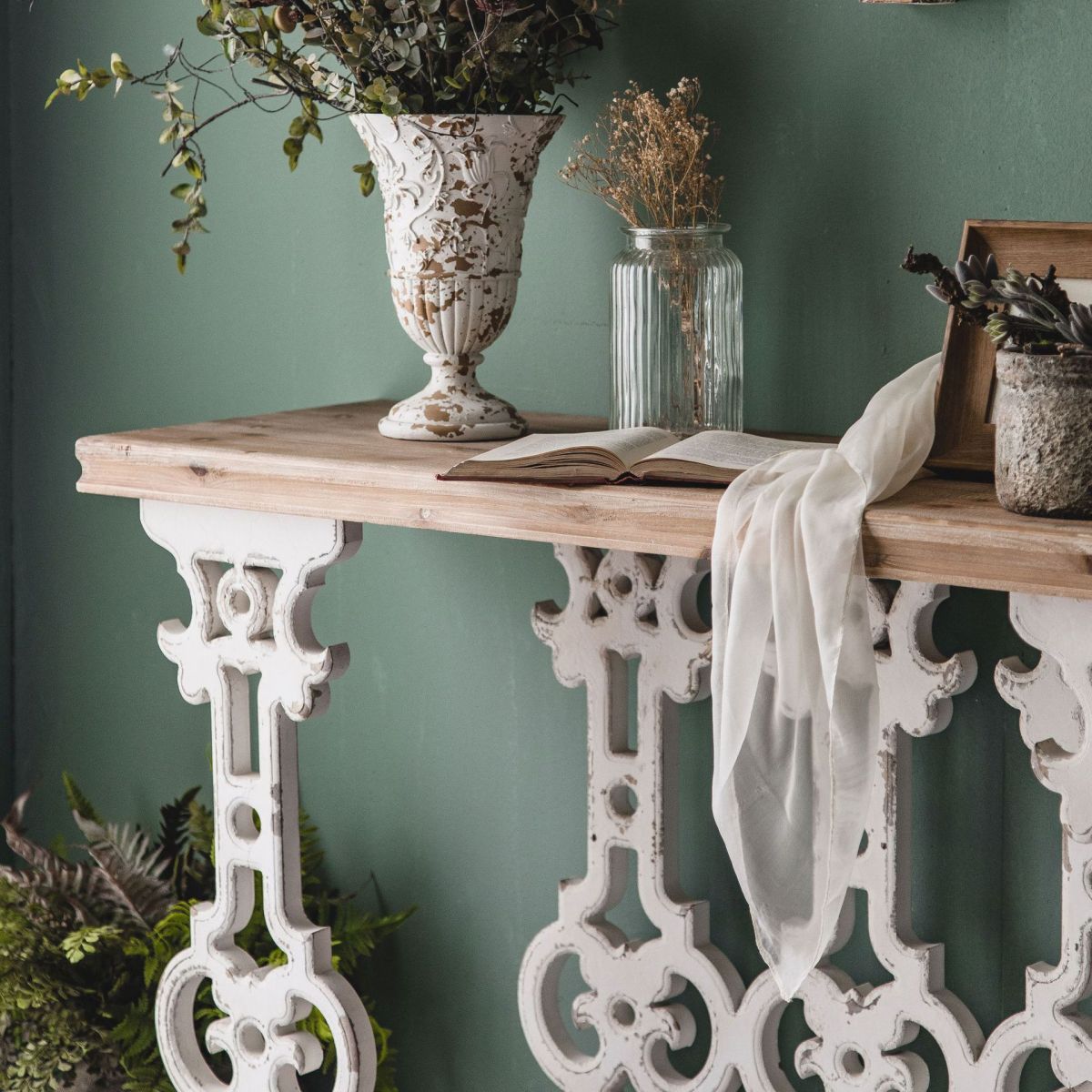 French Country Wood Console Table Rectangle End Table for Hall