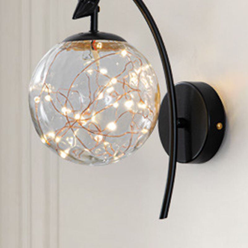 Nordic Starry Wall Light Fixture Transparent Glass Bedroom LED Wall Sconce in Gold