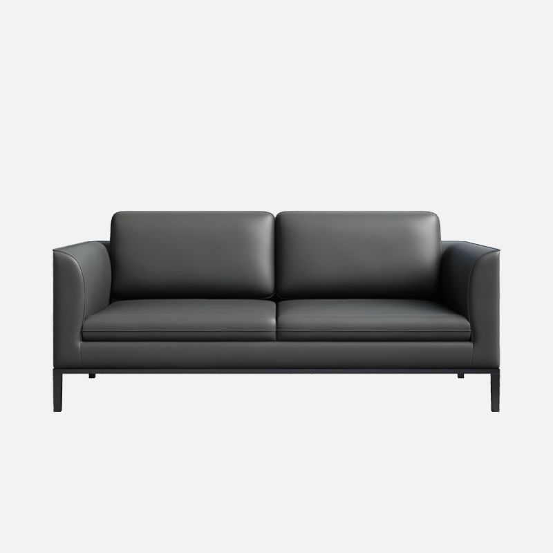 Square Arm Settee Stain-Resistant Leather Couch in Black/Grey