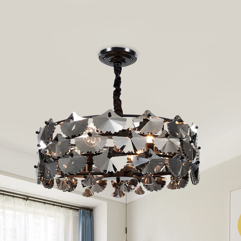 6 luci a pendente lampadario modernista modernista a forma di batteria cristallo ginkgo lampada sospesa in nero