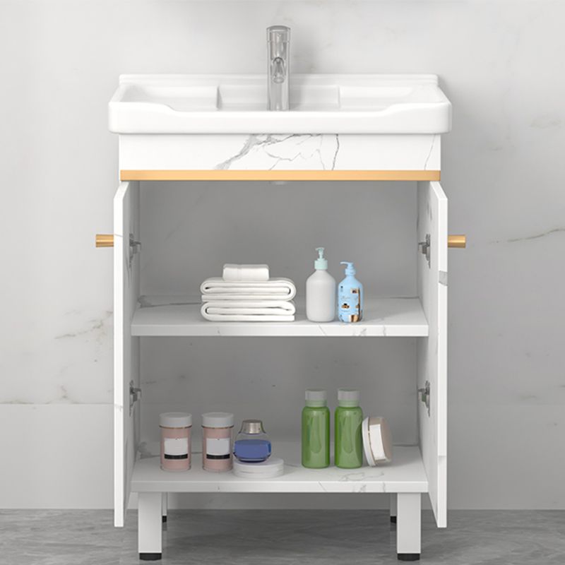 Rectangle Vanity Set White Single Sink Mirror Freestanding Bathroom Vanity with Door