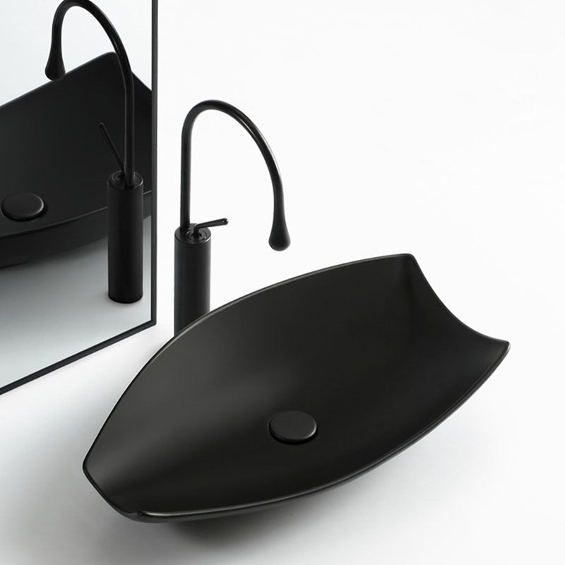 Modern Bathroom Sink Porcelain Specialty Vessel Bathroom Sink with Pop-Up Drain