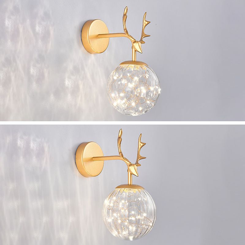 11.8" H Nordic Style Globe Glass Wall Lamp LED Light Strings Creative Antler Elements Lighting Fixture for Hallway Aisle
