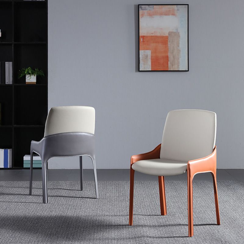 Contemporary Metal Dining Room Chair Arm Faux Leather Side Chair for Dining Room