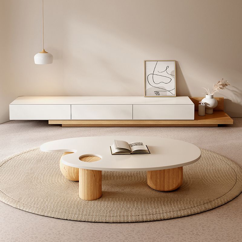 Solid Wood Coffee Table Modern Natural & White Geometric Cocktail Table