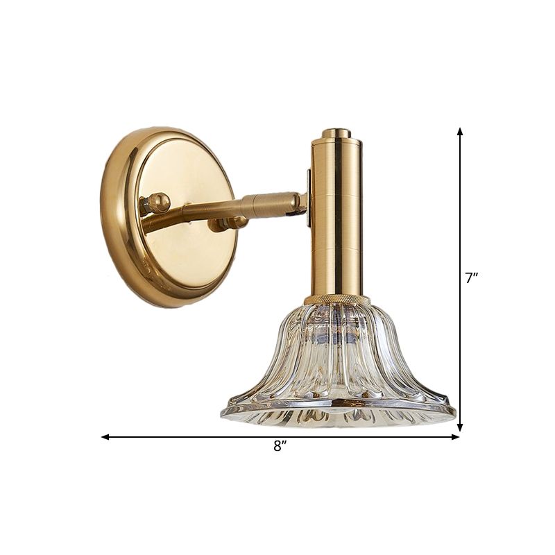 Éclairage mural évasé Éclairage contemporain vitre à cristal clair 1 lampe murale en or de lumière pour le chevet