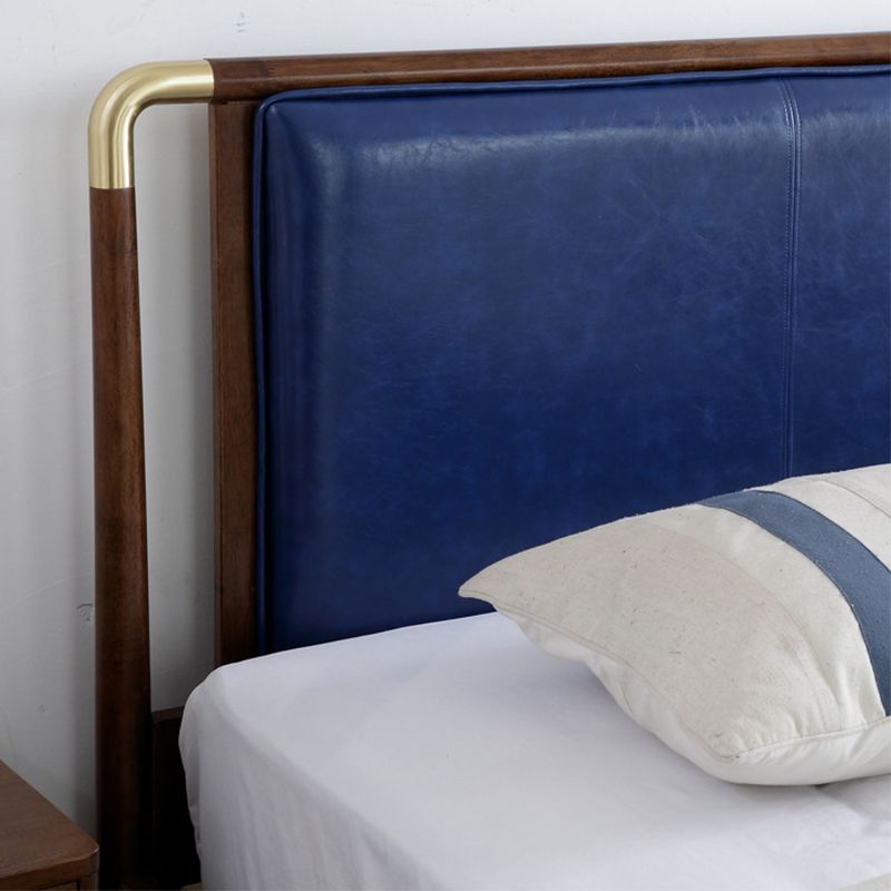 Contemporary Standard Bed Solid Wood Panel Bed with Upholstered Headboard