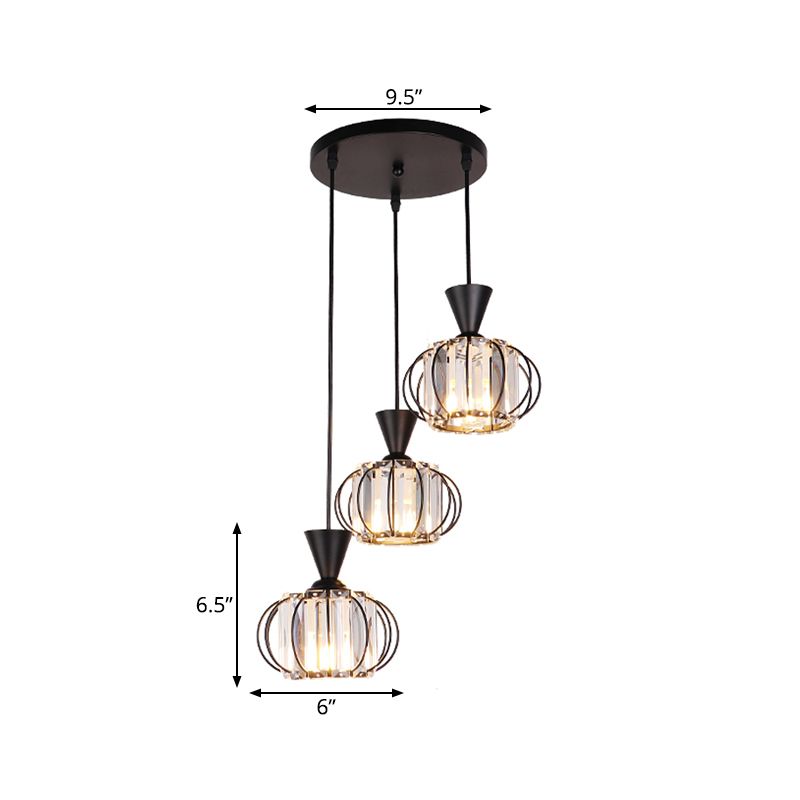ELLIPSE CAGE Multi-techo Lámpara de techo de hierro moderno de 3 bombas Costeo colgante colgante con prismas de cristal en el interior