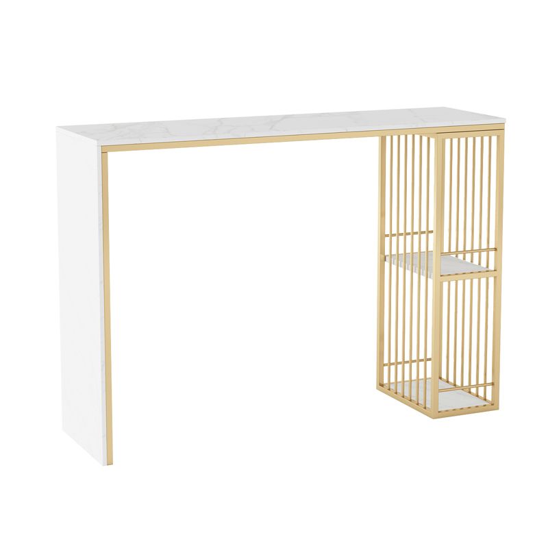 Glam Style Bar Table Faux Marble Bar Dining Table with Storage Shelf