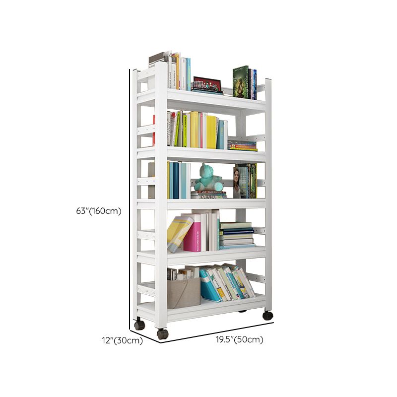 Metal Standard Bookshelf Modern Rectangle Bookcase with Casters