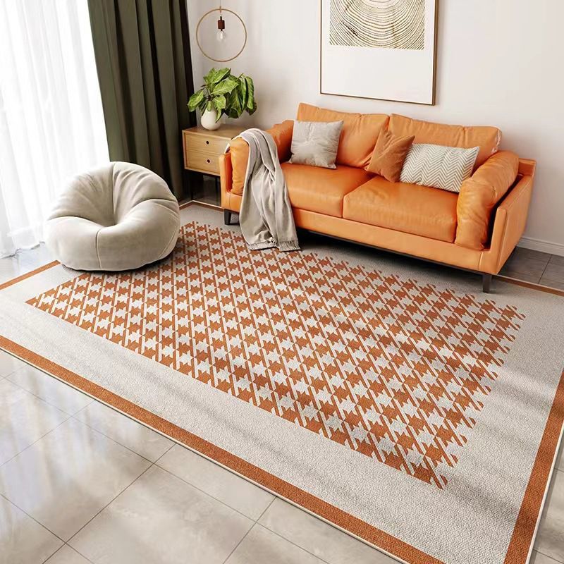 Black Check Pattern Rug Polyester Simple Rug Non-Slip Back Rug for Living Room