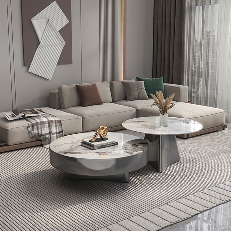 Round Slate Coffee Cocktail Table Pedestal Coffee or End Table with Storage