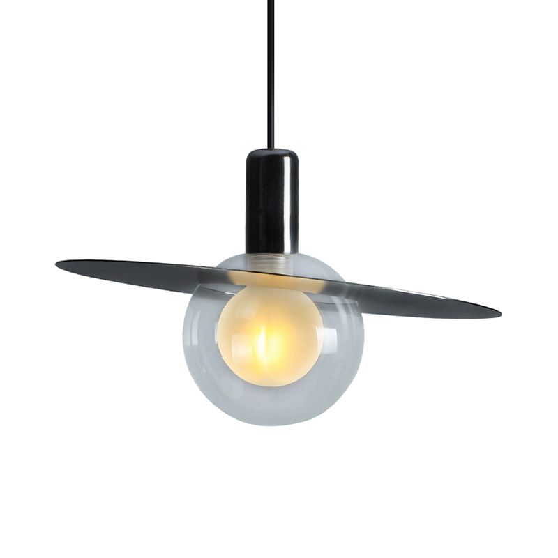 Lámpara colgante de vidrio global led contemporáneo letrero negro colgante con disco de anillo