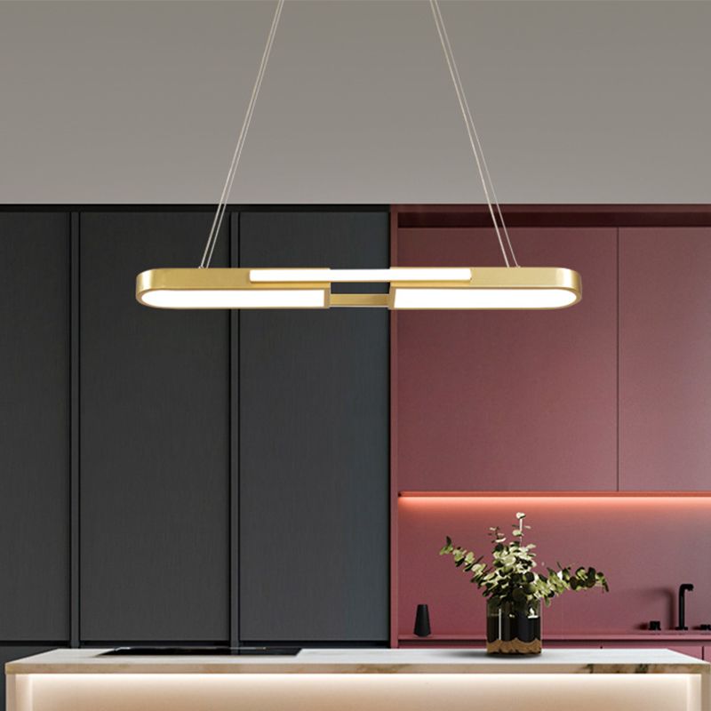 Oblong Acrylic Pendant Light Kit Simple Style Black/Gold LED Island Lamp in Warm/White Light for Dining Room