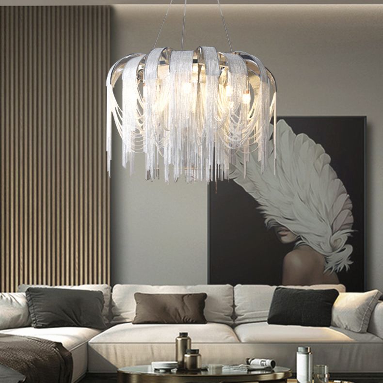 Stream Living Room Pendant Lighting Fixture Metal Nordic-Style Suspension Pendant Light in Silver