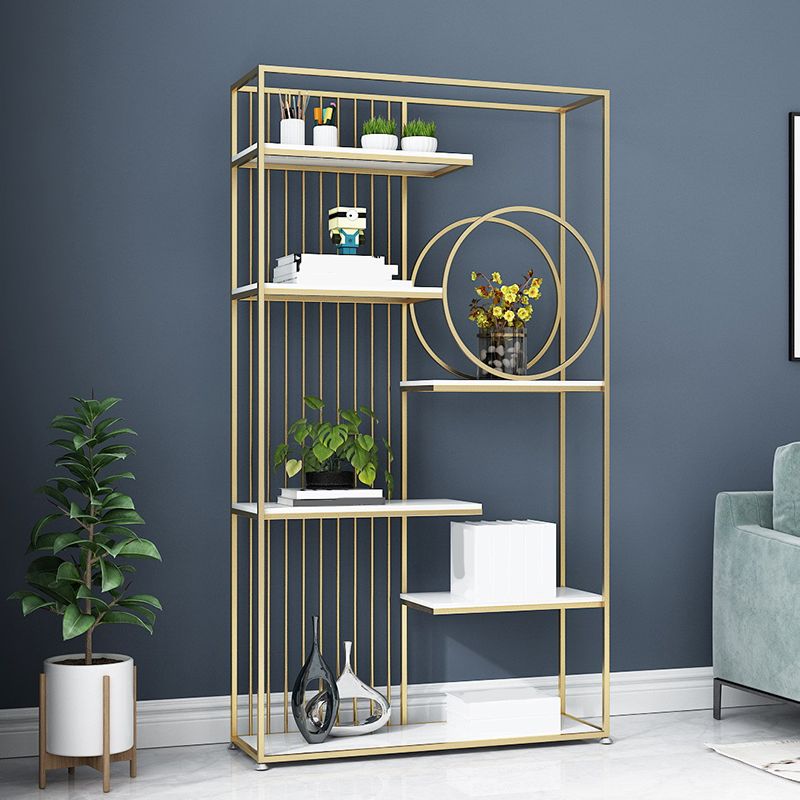 Metal and Wood Shelf Bookcase Open Etagere Book Shelf with 6 Shelves