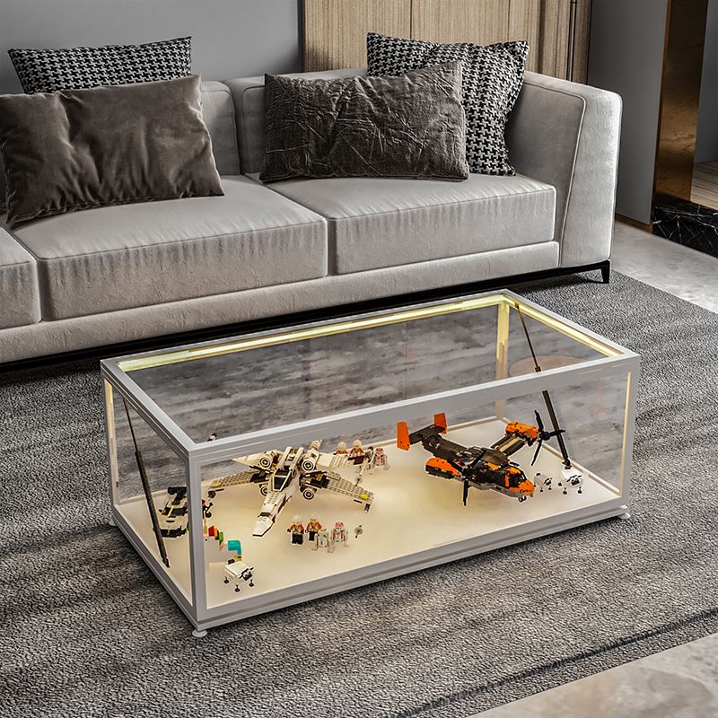 Glass Top Coffee Cocktail Table Block/4 Legs Contemporary Trunk Storage