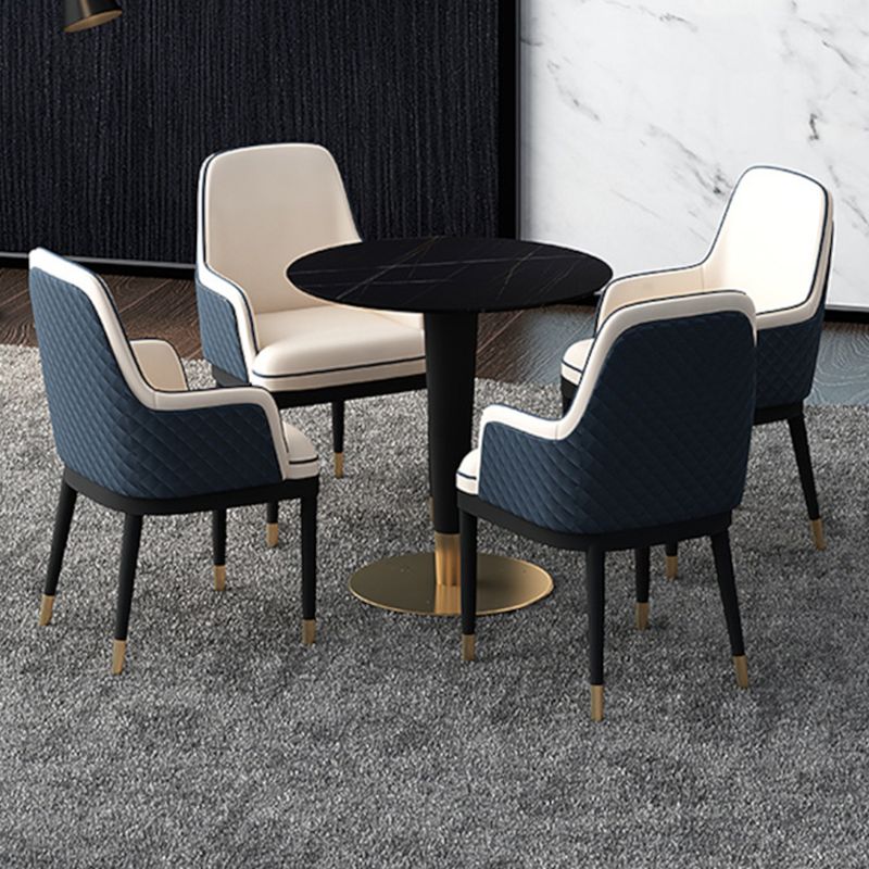 Black Stone Top Table with Pedestal Base Traditional Luxury Round Dining Table