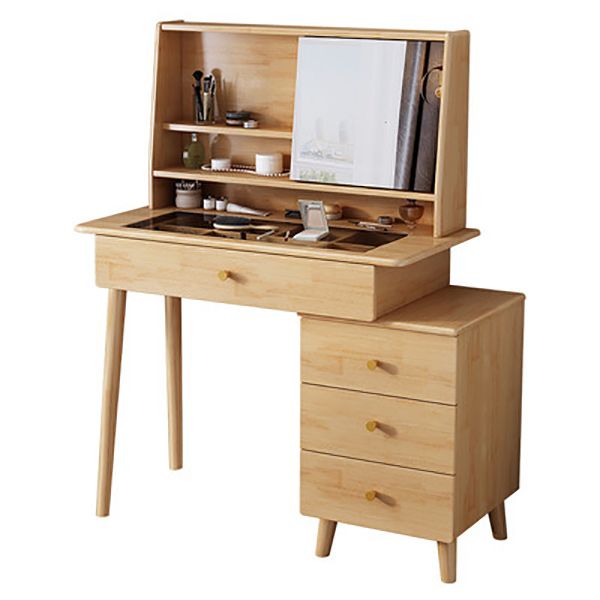 Scandinavian Mirrored Solid Wood Makeup Dressing Table in Brown