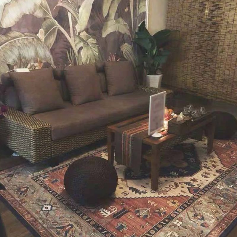 Multi Color Living Room Rug Persian Geometric Printed Indoor Rug Cotton Blend Anti-Slip Easy Care Area Carpet