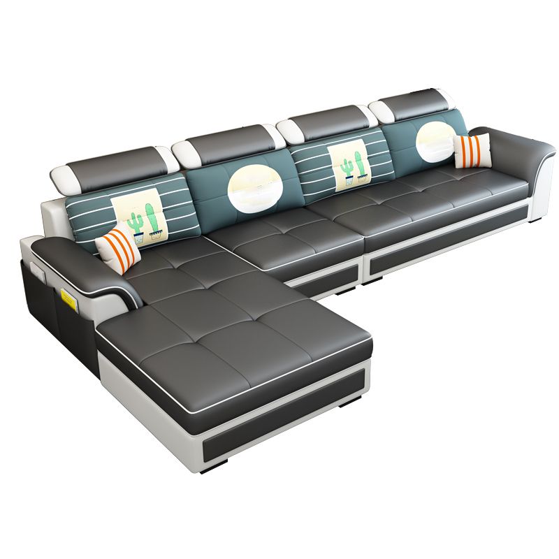 Left Facing Sofa Faux Leather/Linen Blend L-shape Sectionals with Chaise