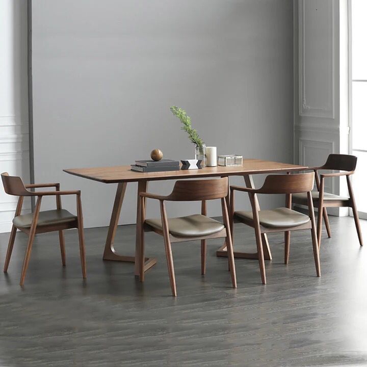 Rectangle Wood Dining Table Pine Solid Wood Table Modern with Double Pedestal Base