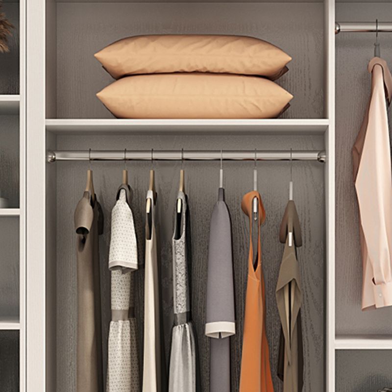 Sliding Door Wardrobe Closet White Wood Wardrobe Armoire with Shelves