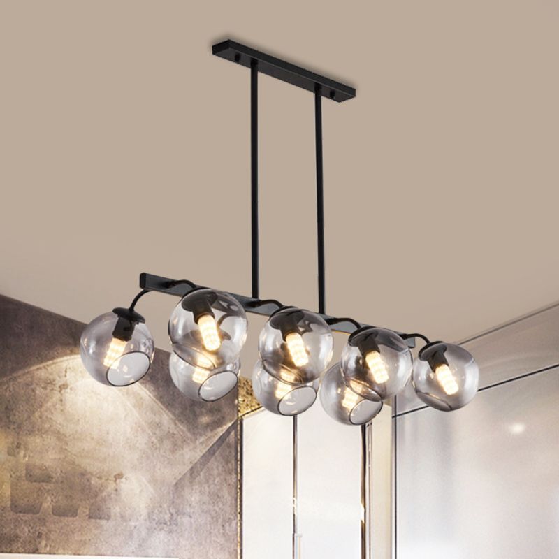 Black Finish Orb Shade Island Lighting 6/8 Lights Modern Glass Linear Pendant for Kitchen Dining Room