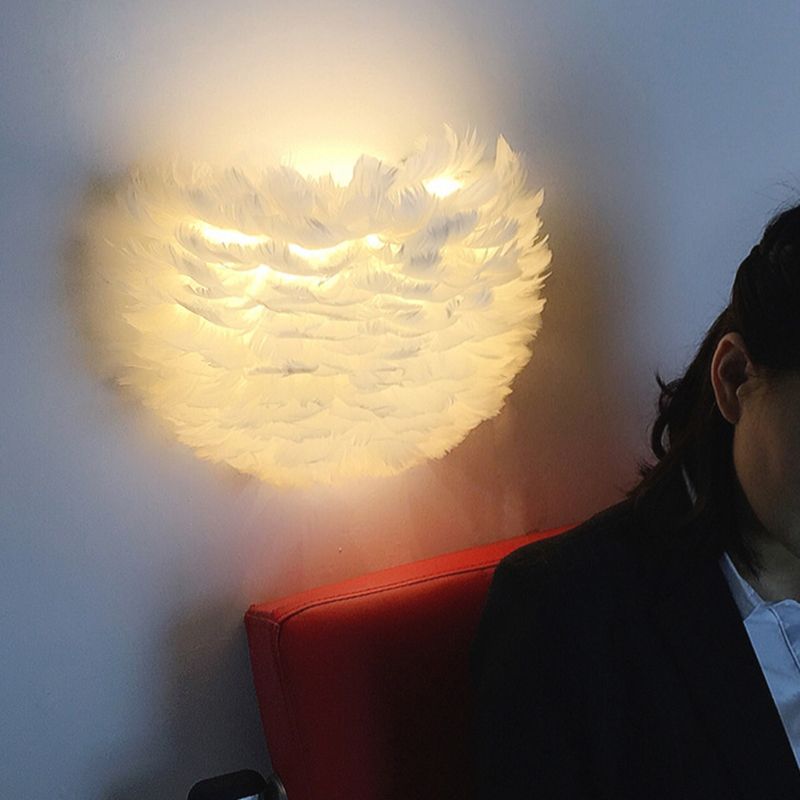 Romantic Feather Wall Mount Lamp Modern Cosy Wall Sconce Lighting for Bedroom
