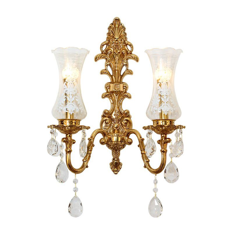 Heldere glazen bronzen wandlamp armatuur vaasvormige retro -stijl wandverlichting voor K9 -kristal