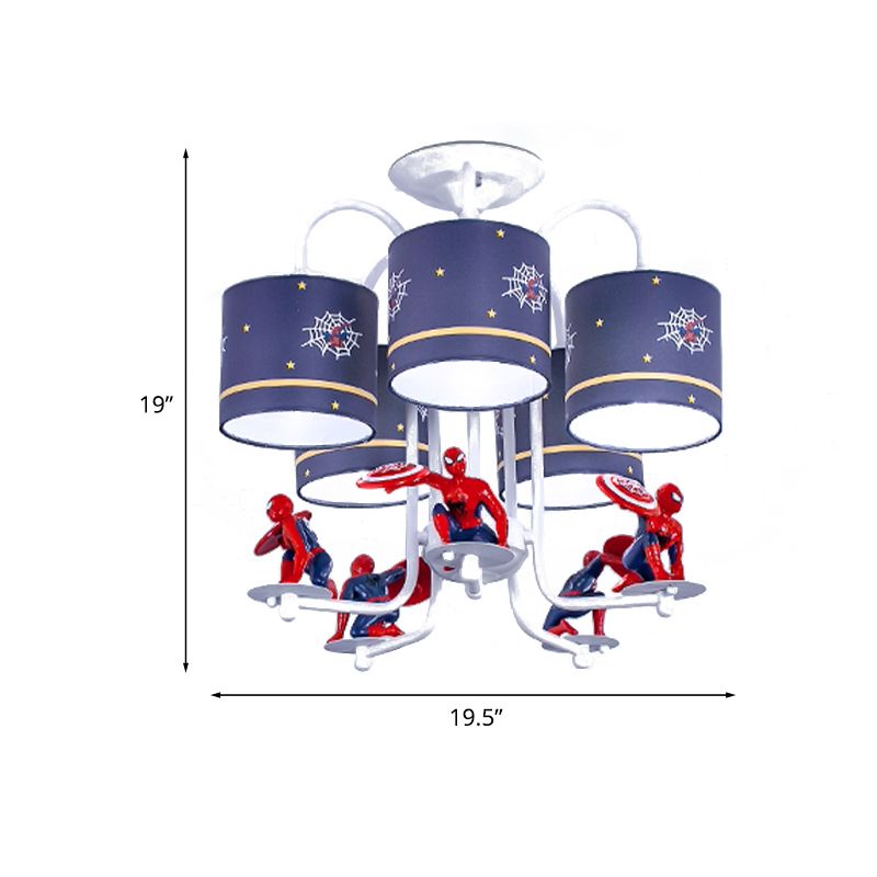 Azul Cilíndrico semi rascador de techo niños 5 luces 5 luces de montura de montura de tela con caricatura