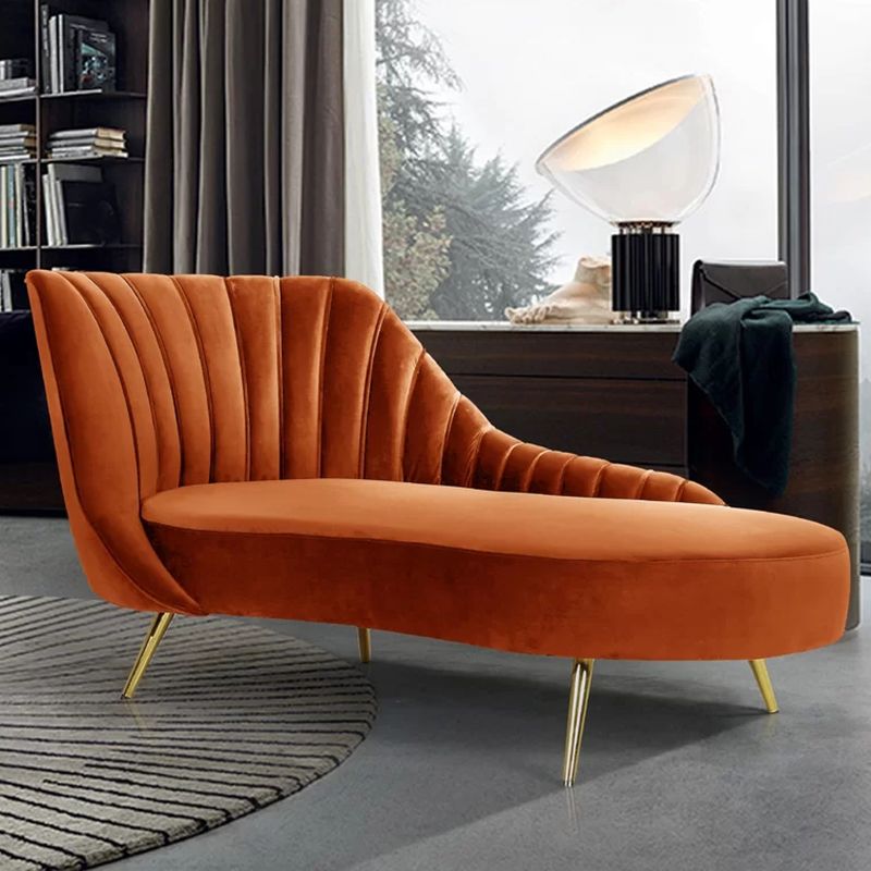 Glam Upholstered Velvet Chaise Lounge Couch Metal Chaise Lounge Chair