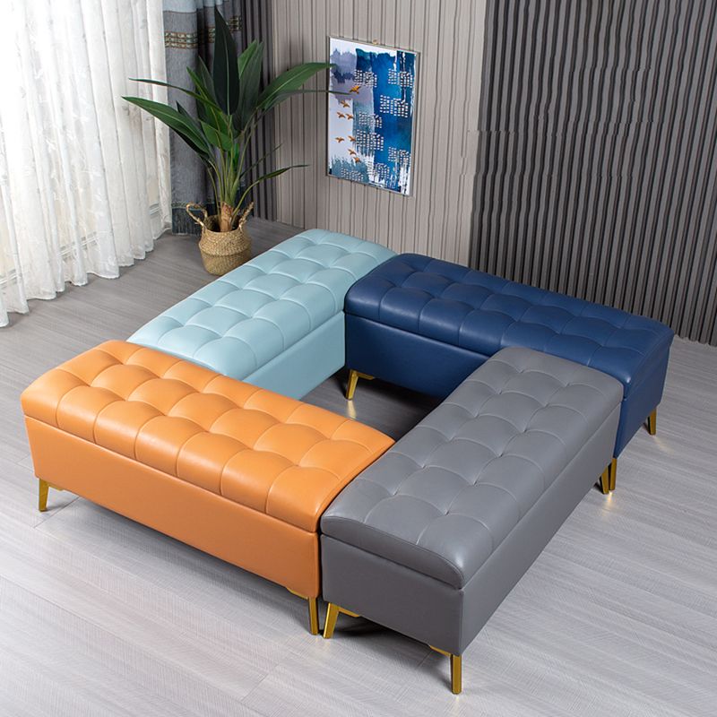 Glam Pouf Ottoman PU Leather Upholstered Solid Color Tufted Square Ottoman with Storage