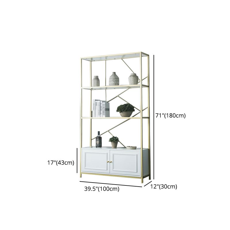 Scandinavian Open Etagere Bookshelf with Gold Iron Frame White Manufactured Wood Shelf