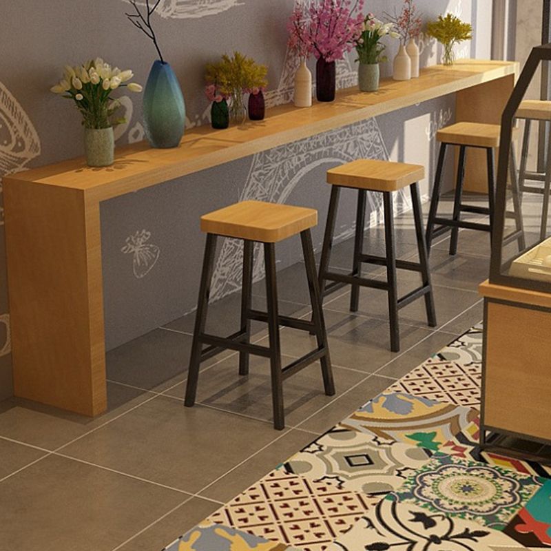 Backless Solid Wood Bar Stool Contemporary Natural Stool with Metal Legs