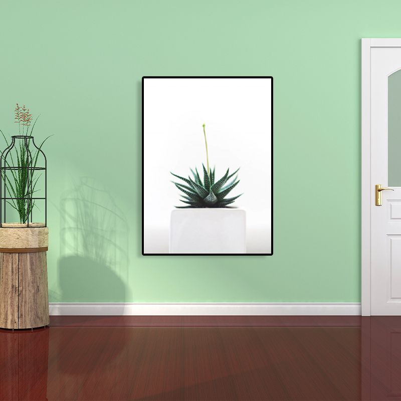 Green Aloe Wall Art Bonsai Modern Style Textured Canvas Print for House Interior